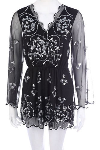 H&M Playsuit Party Pailletten S schwarz #8124 - Bild 1 von 5