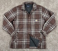 Carhartt Flannel Sherpa Lined Shacket Mens Large Brown Jacket Plaid Relaxed Fit