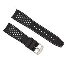 21MM CURVED RUBBER STRAP PERFORATED FOR CITIZEN ECO DRIVE WATCH BLACK WHITE STIT