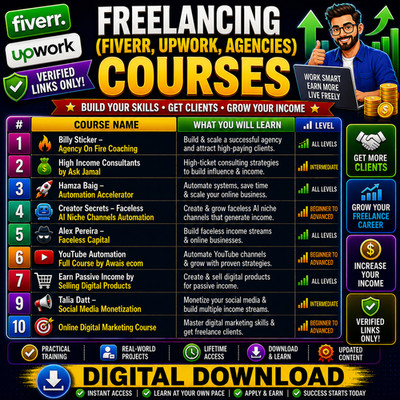 10 Freelancing Fiverr Upwork Courses Bundle Digital Download Training Guide