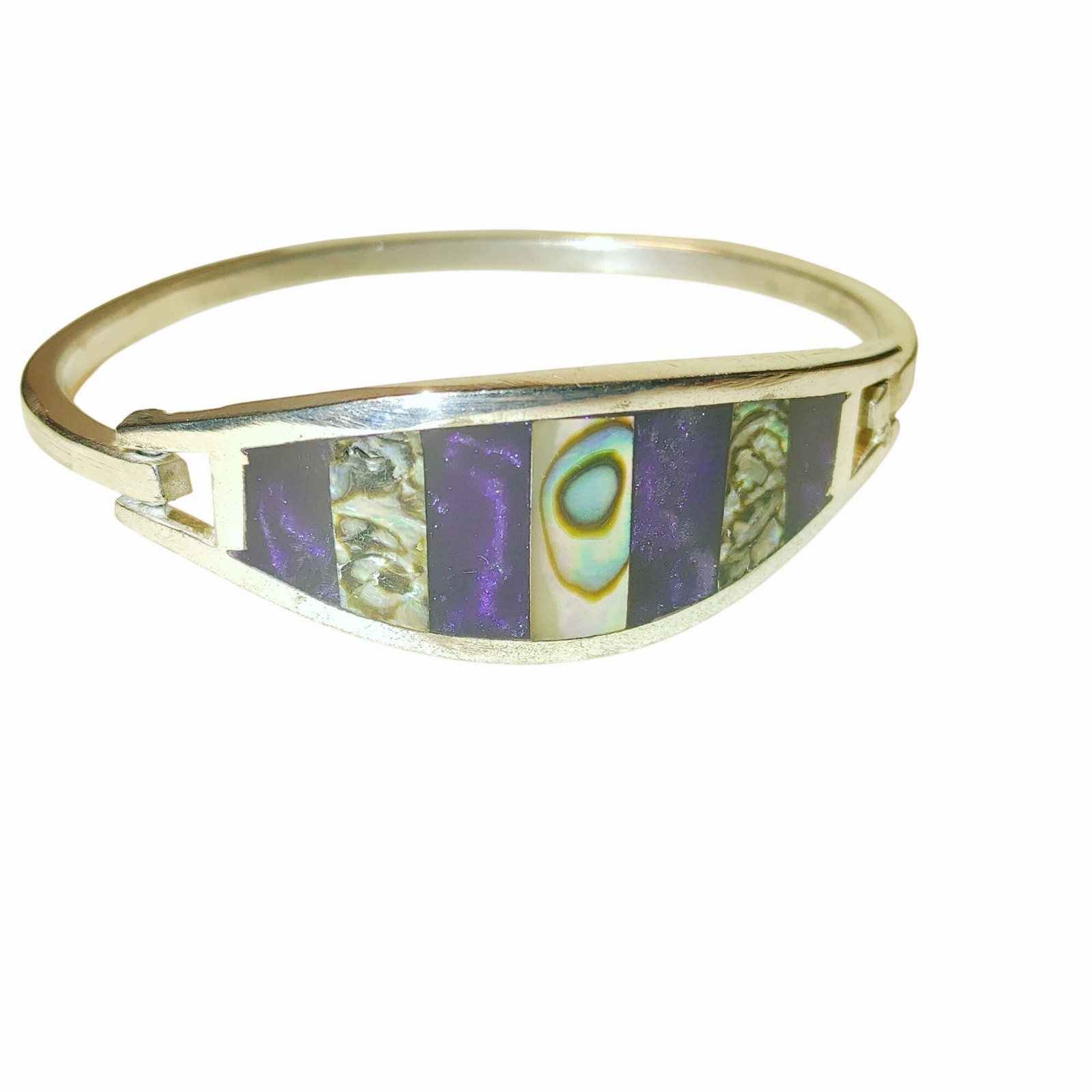 Alpaca Silver Bangle Bracelet Abalone Shell Blue … - image 16