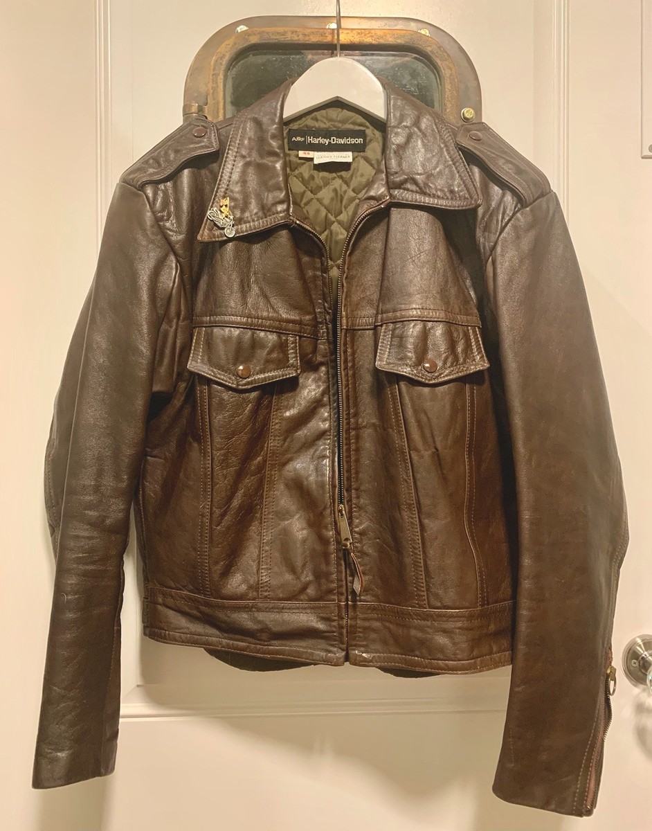 Vintage Rare AMF HARLEY-DAVIDSON 70's Brown Leather Jacket Size 44