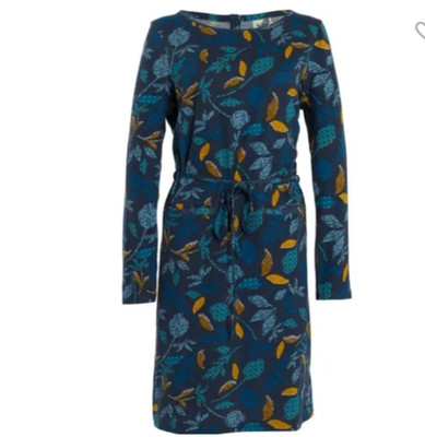 Weird Fish Sydney bedrucktes Jerseykleid Größe 14 marineblau Blumen drapiert Stretch UVP 35 £