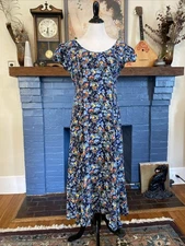 Vtg 90s Express International Midi Dress M Prairie Cottagecore Romantic Floral