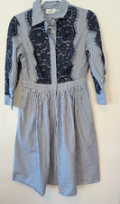 Eliza J Striped Shirt Dress Lace Insert Bodice Blue White Size 10