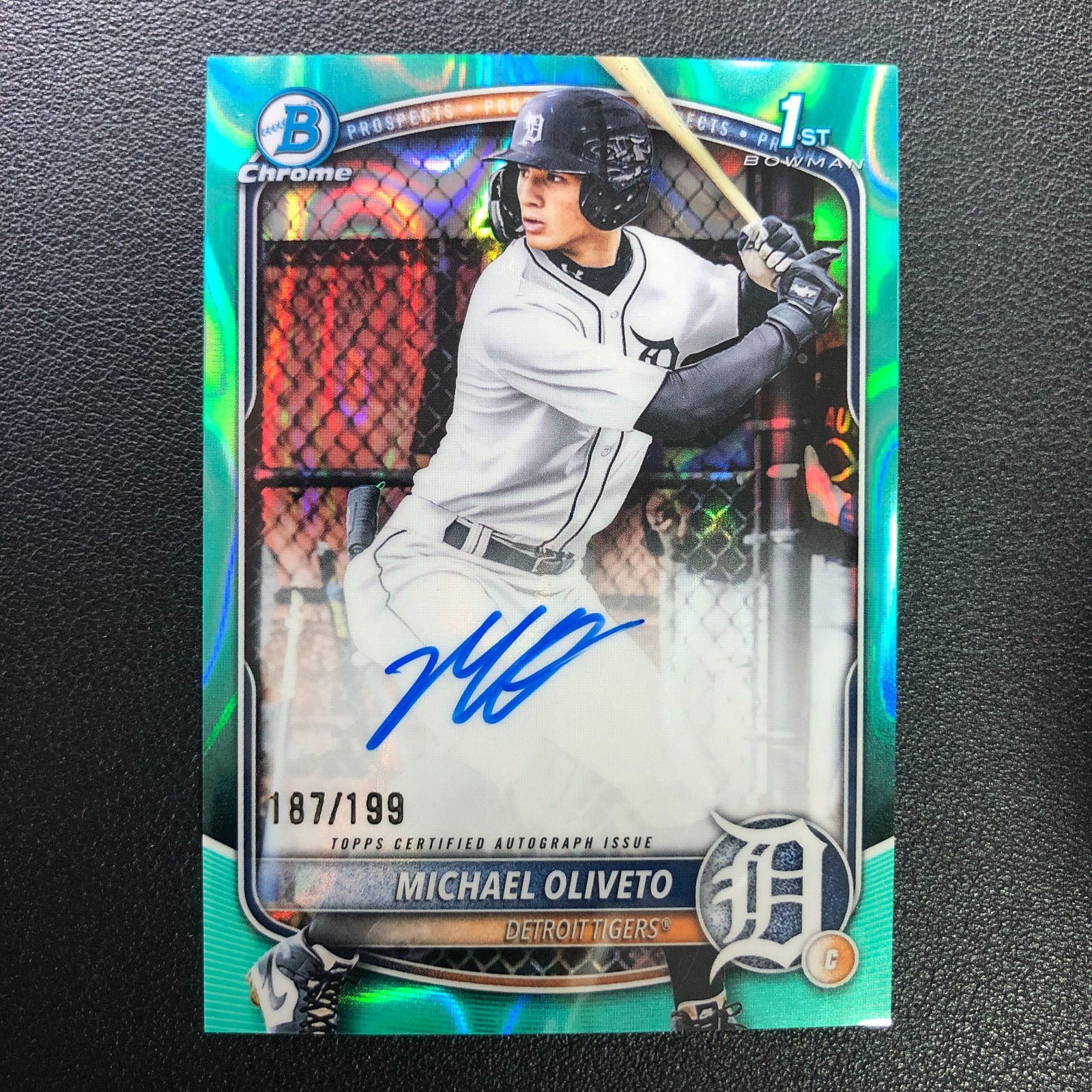 2025 Bowman Draft Chrome Prospects On Card Auto Michael Oliveto Aqua Lava /199