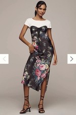NWT Anthropologie Twofer Floral Midi Dress Black SZ Small Black Floral MSRP 178