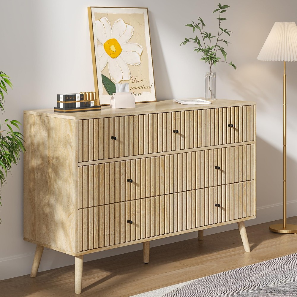 Fluted 7 Drawers Dresser for Bedroom,Modern Chest of Drawers for Bedroom