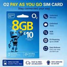 Official O2 Classic Pay As You Go SIM Card – Standard/Micro/Nano – SIM Card ONLY