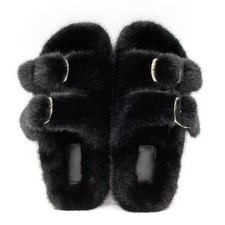 Women's Fluffy Faux Fur Slippers Shoes for Women Sandals Comfy Open Toe...