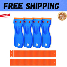 Plastic Razor Blade Scraper 4 Pcs and 120 Pcs Blades, Remove Label Decal Tool.