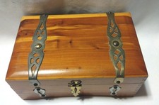 Vintage Small Wooden Box With Metal Hardware Details Made In USA B2