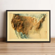 USA Relief Map, United States Vintage Map (Sunset Version) - 2D Flat Print