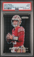 2024 PANINI PRIZM PRIZM FLASHBACK BLACK FINITE 1/1 #10 BROCK PURDY 1/1 PSA 9