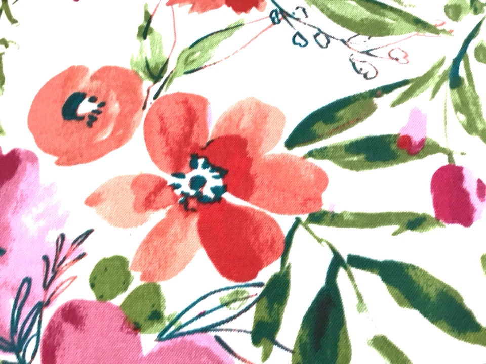 Lote de 5 yardas de flores de tela para exteriores con patrón floral rosa rojo naranja verde Foto 2 de 4