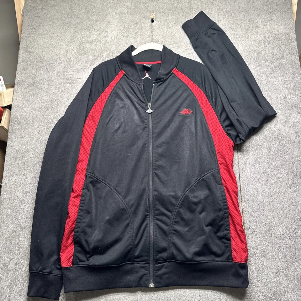 Air Jordan Nike Warm Up Track Jacket Black Red Trim Zip Front Men’s XL - Image 2 of 4