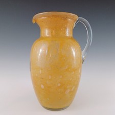 LABELLED French "Blue Lagon BC" Clouded Orange Bubble Glass Jug/Vase