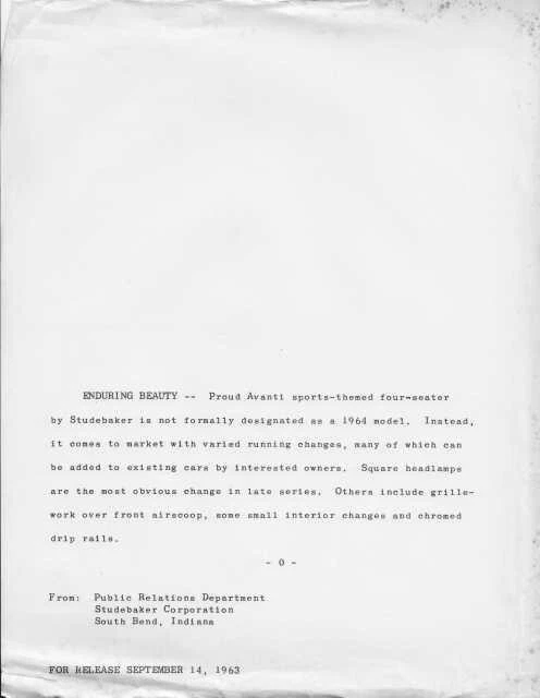 1964 Studebaker Avanti Press Photo and Release 0052 - Image 2 of 2