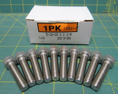 (10pk) Super-Corrosion-Resistant 316 SS Socket Head Screw 5/16''-18 X 1-1/4'' Long