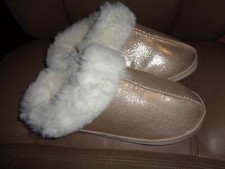 LC Lauren Conrad Women's Gold Shimmer Faux Fur House Slippers Size XXL 10 11