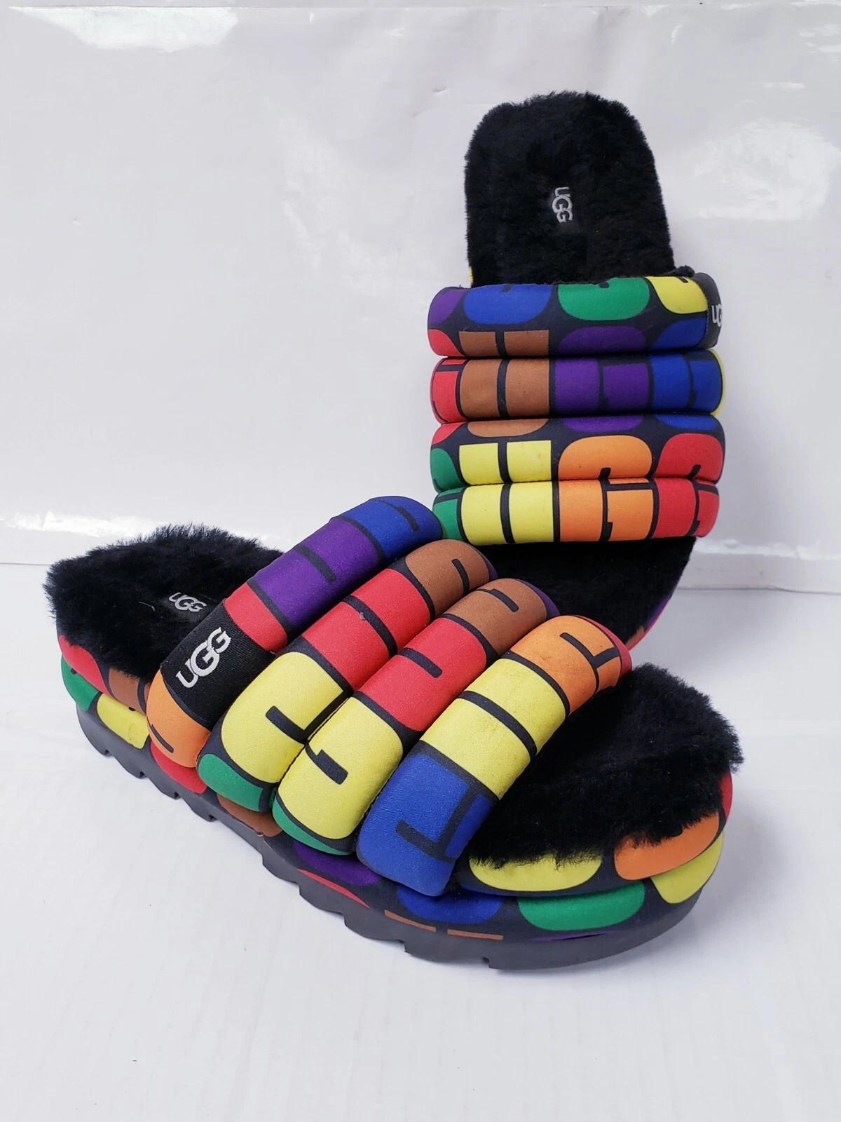 Sandali Ugg Logo Pride Maxi Slide Multicolore Arcobaleno Slip On TG 8 Platform