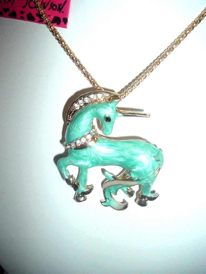 COLLAR CUERNO Betsey Johnson AZUL Esmalte UNICONO Cristal Dorado MANE + COLLAR Dorado Foto 3 de 4