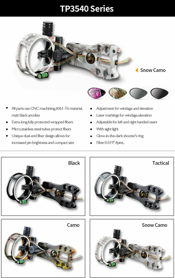 4 Pin Alloy Bow Sights Scope Micro Adjustable Archery For Compund/ Recurve Bow - Image 2 of 4