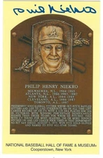 Autographed PHIL NIEKRO Hall of Fame Gold Plaque Post Card With COA