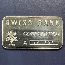 Swiss Bank Corporation 1oz .999 Silver Bar brilliant uncirculated Condition B15 88.00 per troy oz