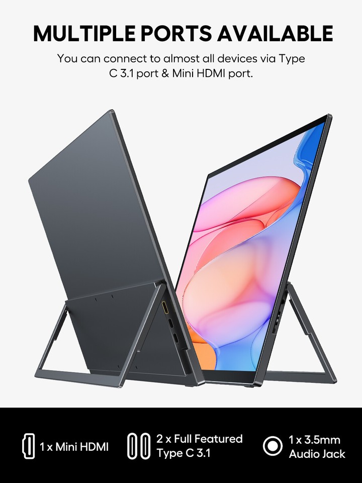 UPERFECT 23.8 120Hz QLED Touchscreen Draagbare Monitor FHD 1080P 125% SRGB Scherm met 180° Verstelbare Standaard, USB C/HDMI voor Laptop/MacBoo/ Gameconsole/Smartphone/mini-pc, VESA-compatibel UPERFECT 23.8 120Hz QLED Touchscreen Draagbare Monitor FHD 1080P 125% SRGB Scherm met 180° Verstelbare Standaard, USB C/HDMI voor Laptop/MacBoo/ Gameconsole/Smartphone/mini-pc, VESA-compatibel
