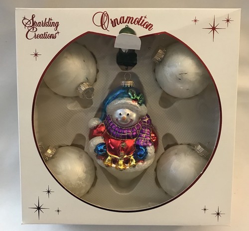 Sparkling Creations Large Snowman White Ball Christmas Ornament Set Ornamotion - 第 1/2 張圖片