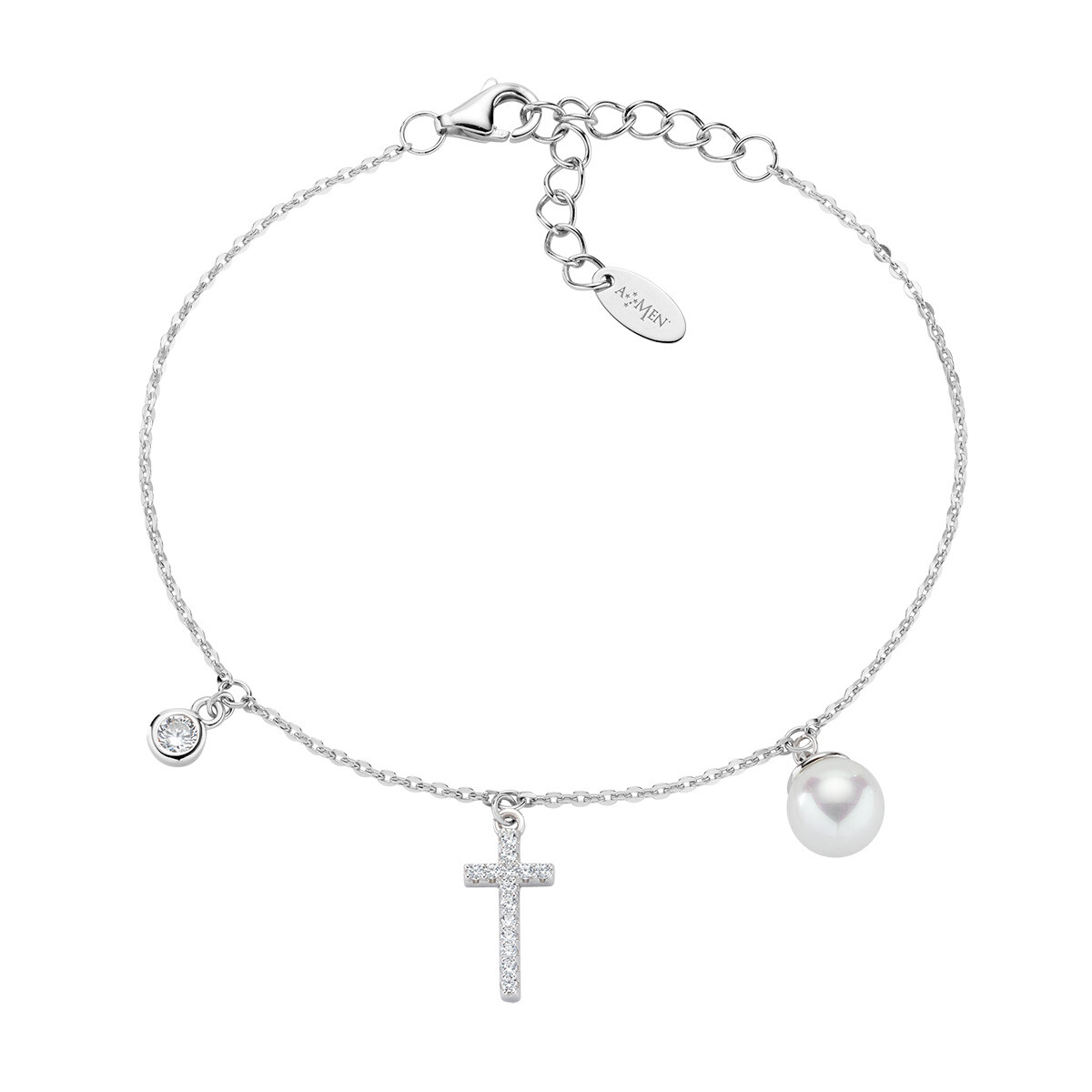 AMEN Womens Bracelet BRCRPEBBZ 925% Silver Cross