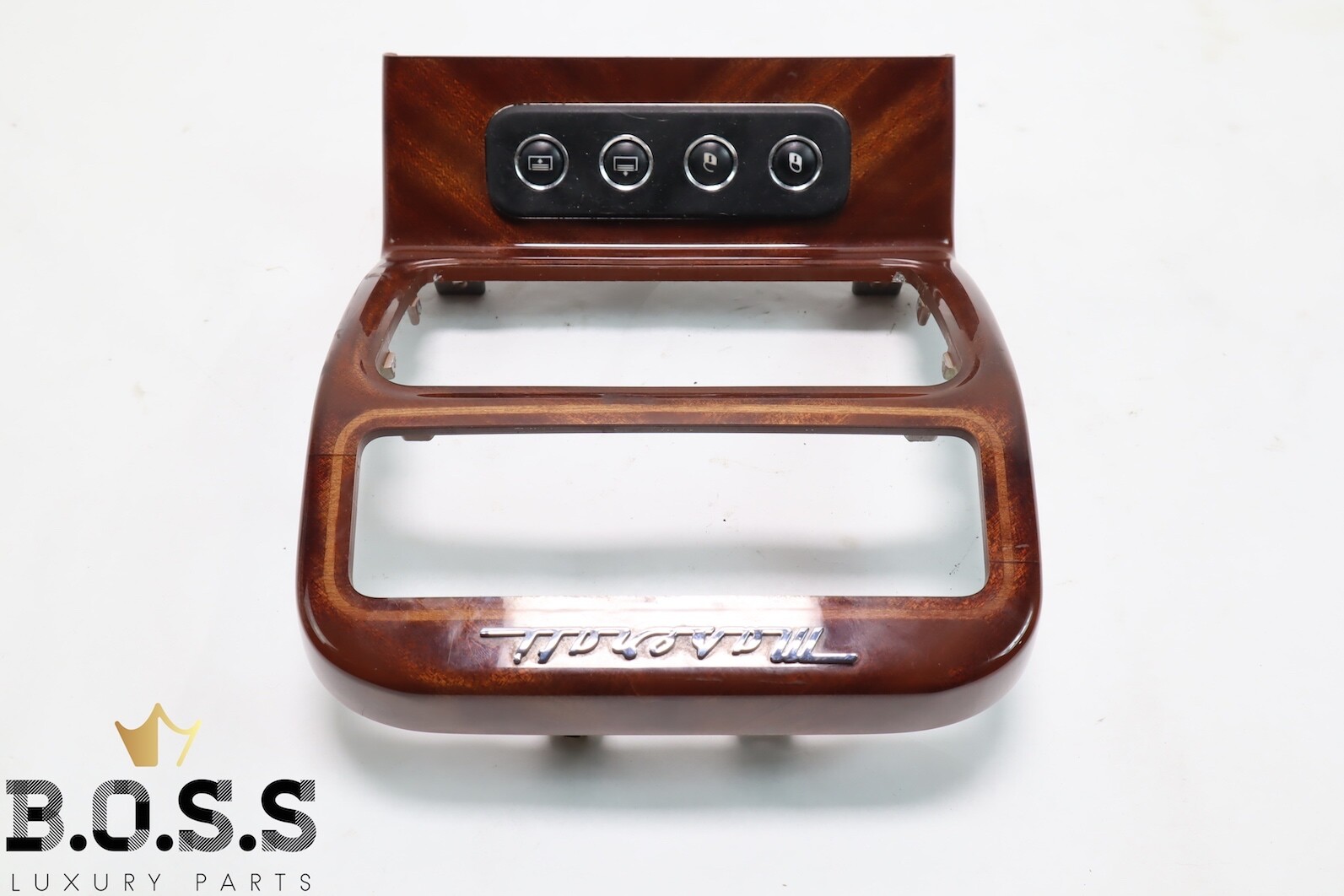 03-08 MASERATI QUATTROPORTE M139 REAR CENTER CONSOLE WOOD TRIM BEZEL w/ BUTTONS
