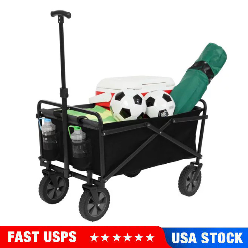 Wagon Folding Cart Collapsible Garden Beach Utility Outdoor Camping Sports Black
