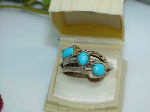 QVC Sterling 3 Sleeping Beauty Turquoise Band Ring Sz: 7 ~ 6.7Gr Vintage