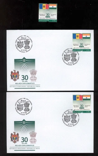 Moldova 2022 30y of diplomatic relations between Moldova & India 1v**+ 2FDC