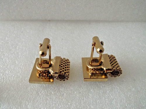 ***60s gold tone CUFFLINKS Turquoise stone + Tie Tack!! - Picture 5 of 5