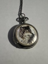 Westminster Pocket Watch Dog Wolf Silver Tone 47mm New Battery