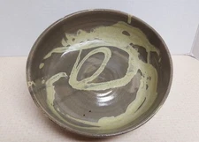 Signed Studio Pottery Large Green Bowl Dish MCM