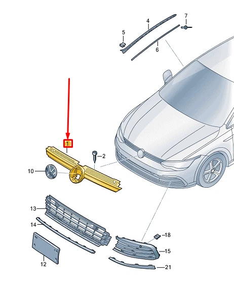 VW GOLF CD MK8 Radiator Grille 5H0853651S041 NEW GENUINE | eBay