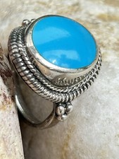 925 Sterling Silver Coctail Ring With Oval Turquoise, Size L