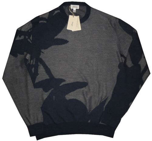 Pull Col Rond 100% Cachemire Luciano Barbera, Bleu Foncé, Taille 58 US (3XL) - Neuf Avec étiquettes