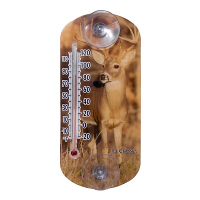 204-1520C La Crosse 8'' Indoor/Outdoor Clear Window Thermometer - Deer