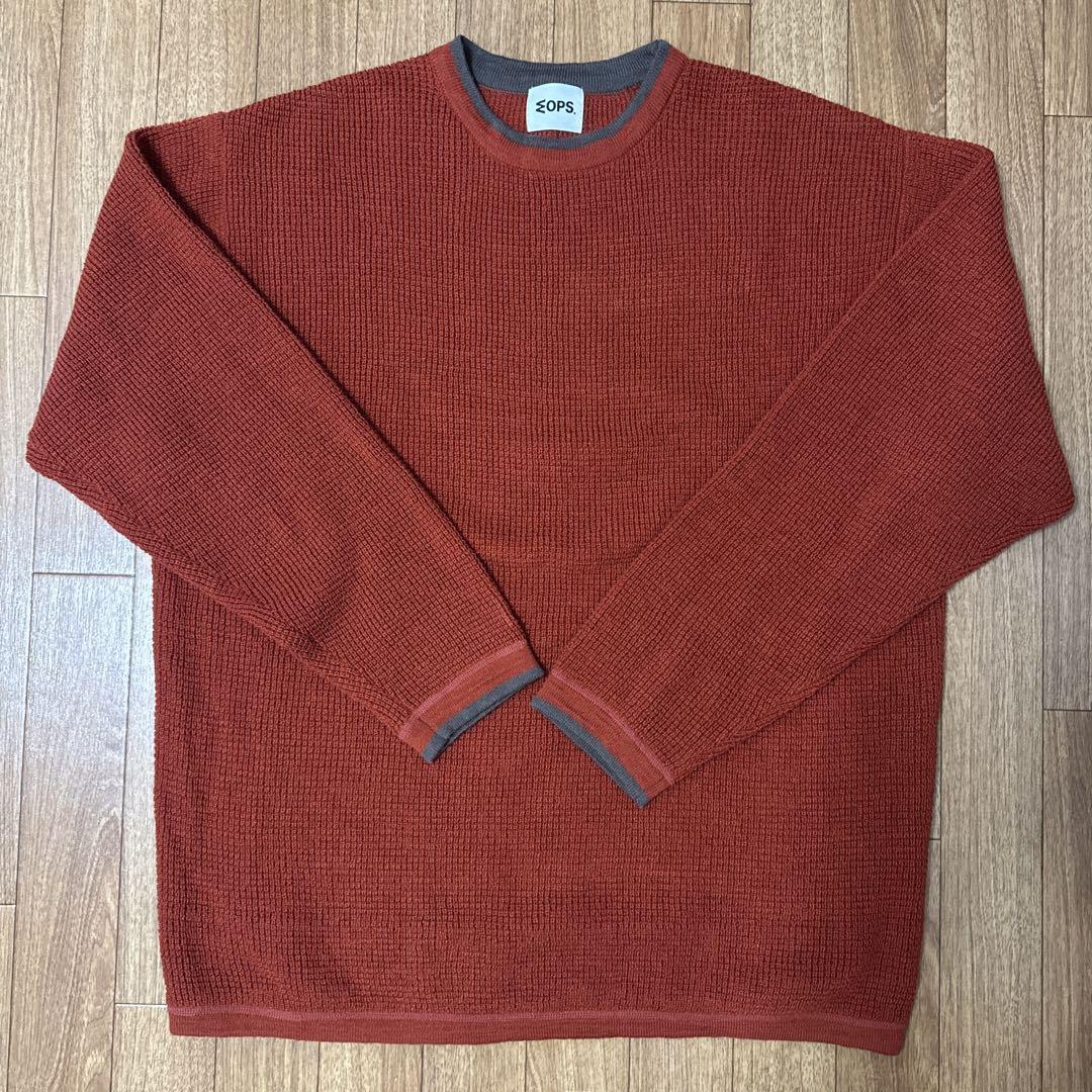 MOPS Waffle Knit Cotton Sweater Orange XL Casual Style Comfortable 
