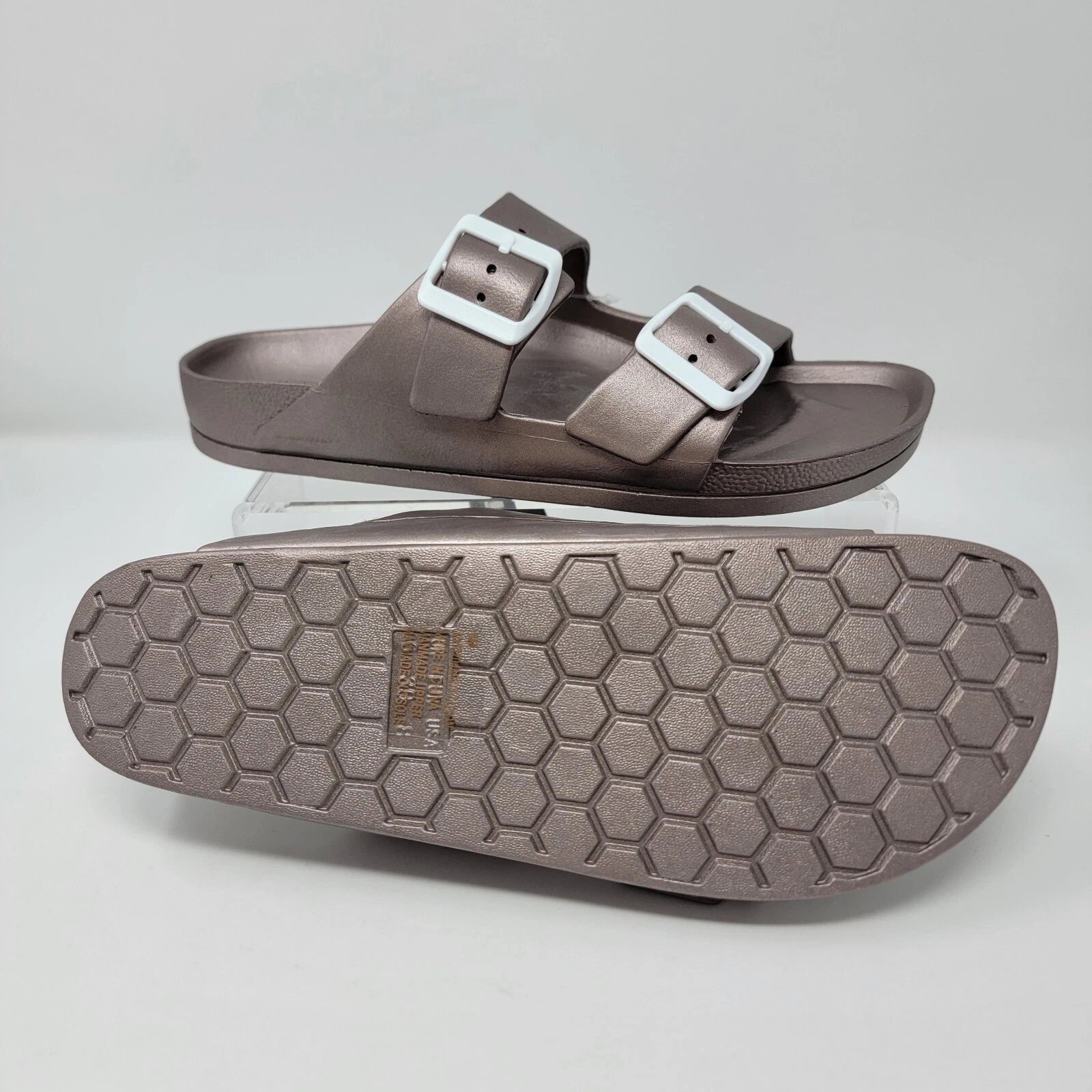 MIA Toulon Sandals Women’s 8 Slip On Two Buckle Comfort Shoe Rose Gold