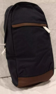 Coach Mens Sling Backpack New Navy Blue Canvas Leather Brown 