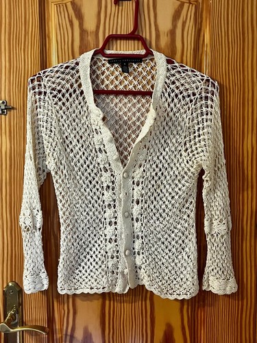 Robert Rodriguez y2k Beige Cotton Crochet Short Cardigan Jacket Size S - Picture 7 of 8