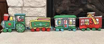 1h) Vintage Nursery Fabric Plush Decor Circus Train Wall Hangings Homemade