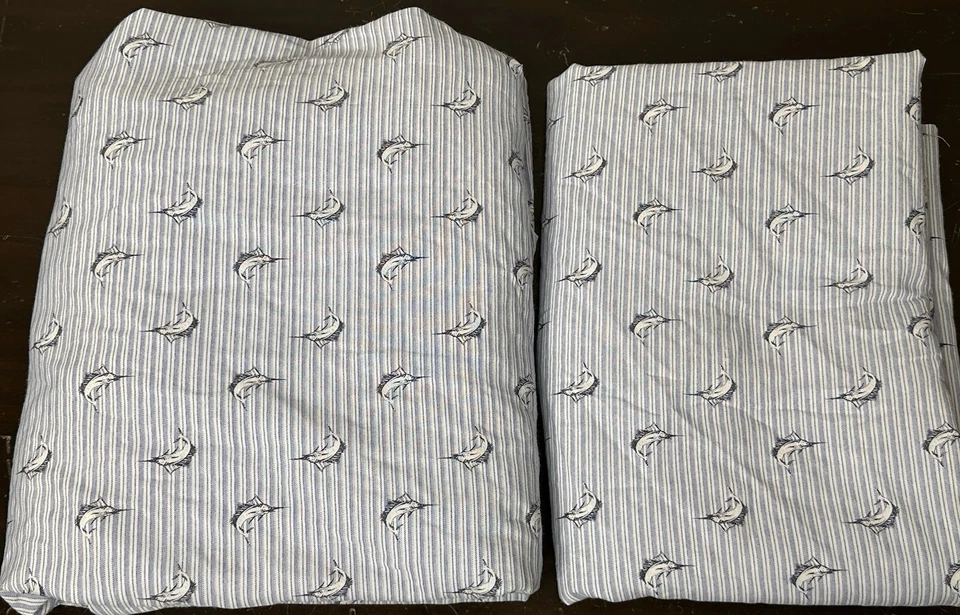 Tommy Hilfiger Flat & Fitted Bed Sheets Swordfish & Stripes Twin XL Dorm Room - Image 3 of 4