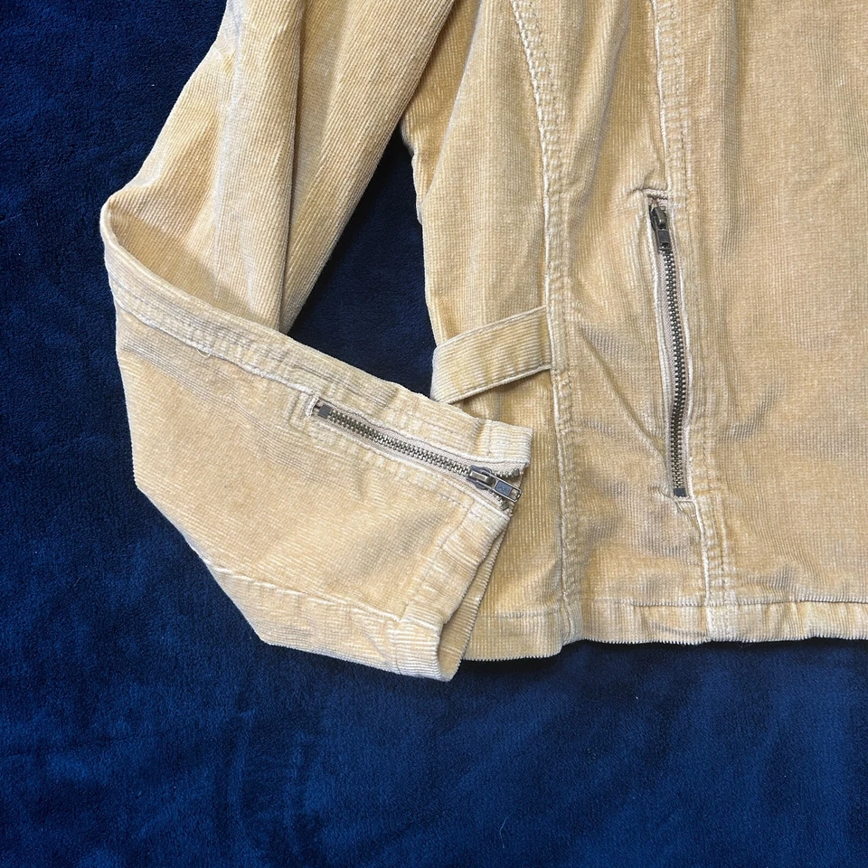 Chaqueta de Pana Y2K De Colección Para Mujer Talla L Moto Blazer Abrigo Dorado Cremallera Manga Tareas Foto 2 de 4